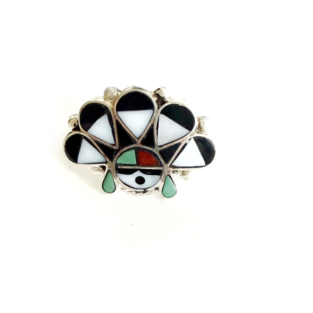 Sterling Silver Multicolor Inlay Zuni Sunface Style Ring Size 6 - Picture 5 of 7